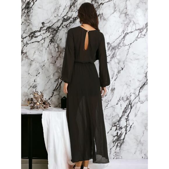 NEW Show Me Your Mumu Jocelyn Maxi Black Dress XXS W/STRETCH Slit Leg MSRP $235 - Picture 2 of 7